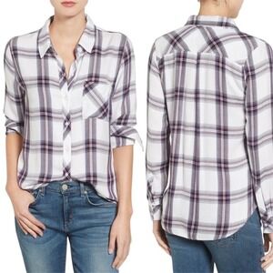 Rails Hunter Checkered Plaid Long Sleeve Button Down in White / Scarlet Medium